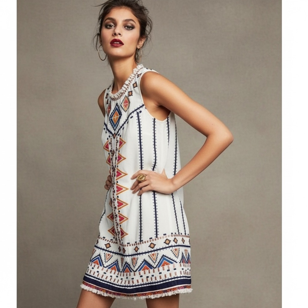 Anthropologie Akemi + Kin Embroidered Linen Blend Dress